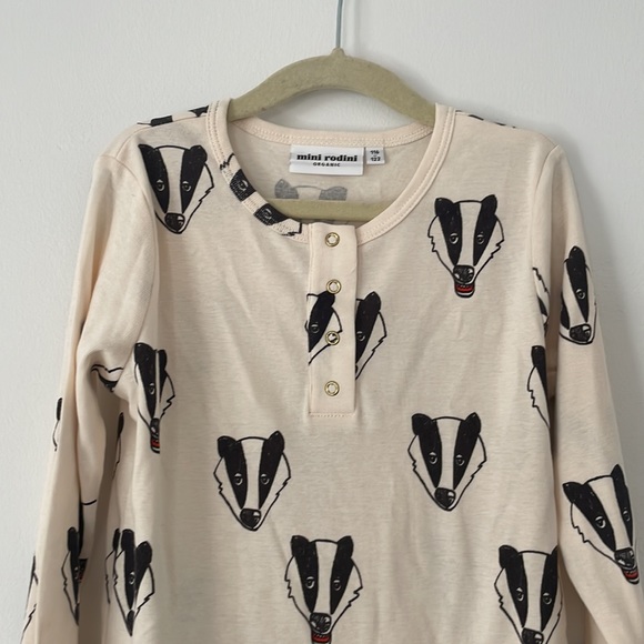 Mini Rodini Designer badger print kids long sleeve button top organic cotton 5-7 - Picture 8 of 12